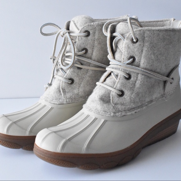 sperry women's saltwater wedge tide wool rain boot